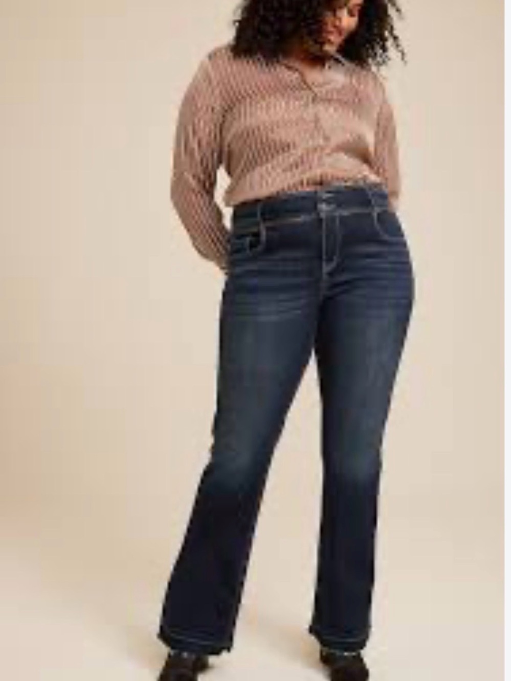 Kancan Womens 22 Flare Jeans Dark Wash Contrast Stitch Raw Hem Plus Size NWT